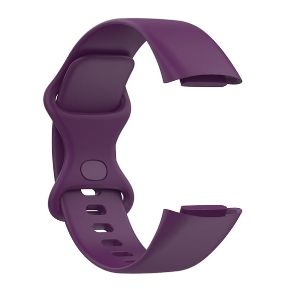 For Fitbit Charge 6 Solid Color Butterfly Buckle Silicone Watch Band, Size:S Size(Dark Purple)