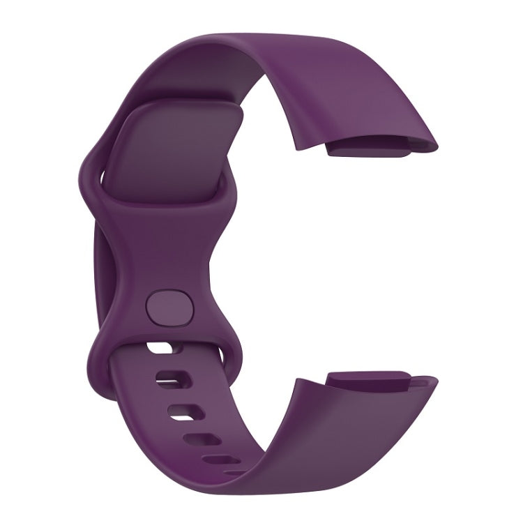 For Fitbit Charge 6 Solid Color Butterfly Buckle Silicone Watch Band, Size:S Size(Dark Purple)