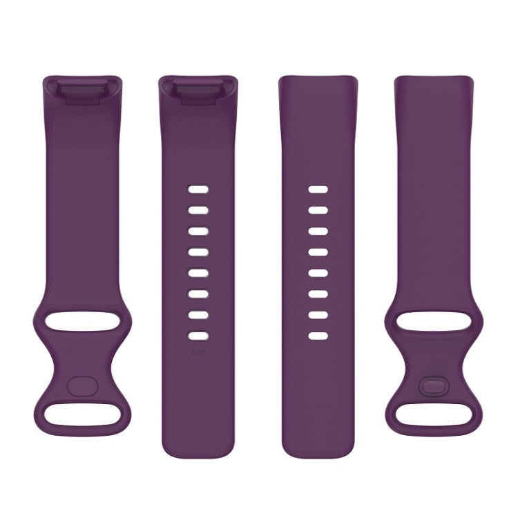 For Fitbit Charge 6 Solid Color Butterfly Buckle Silicone Watch Band, Size:S Size(Dark Purple)