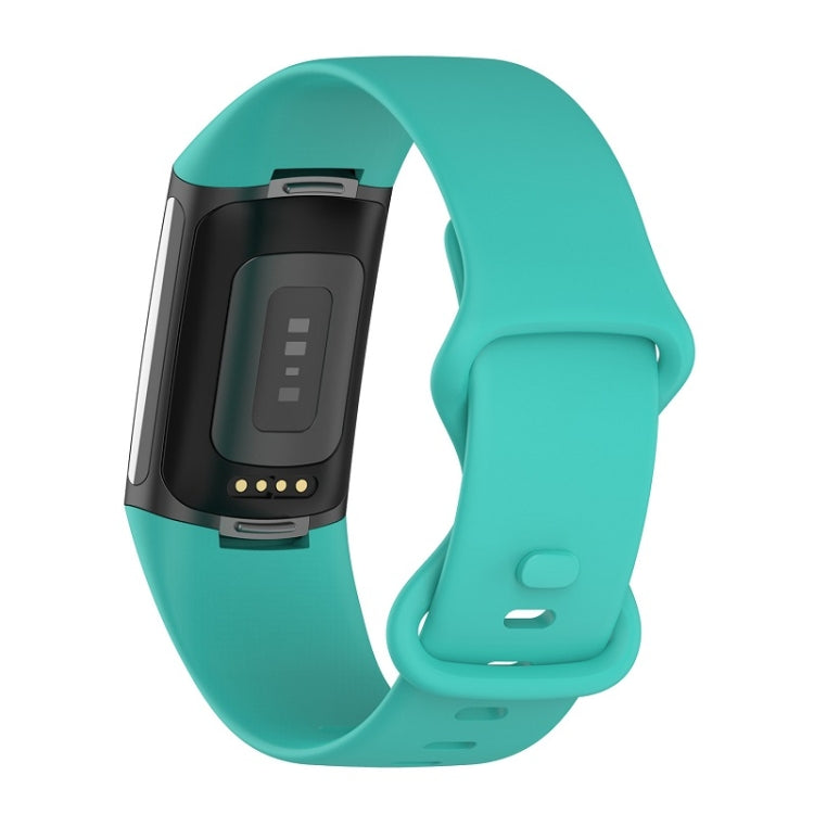 For Fitbit Charge 6 Solid Color Butterfly Buckle Silicone Watch Band, Size:S Size(Teal Green)
