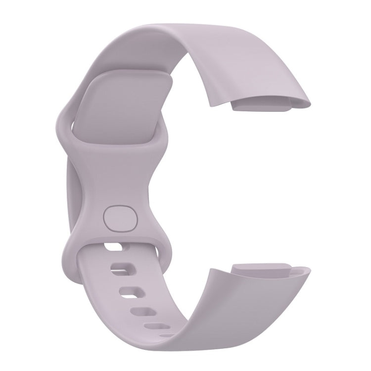 For Fitbit Charge 6 Solid Color Butterfly Buckle Silicone Watch Band, Size:S Size(Light Purple)