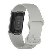 For Fitbit Charge 6 Solid Color Butterfly Buckle Silicone Watch Band, Size:S Size(Gray)