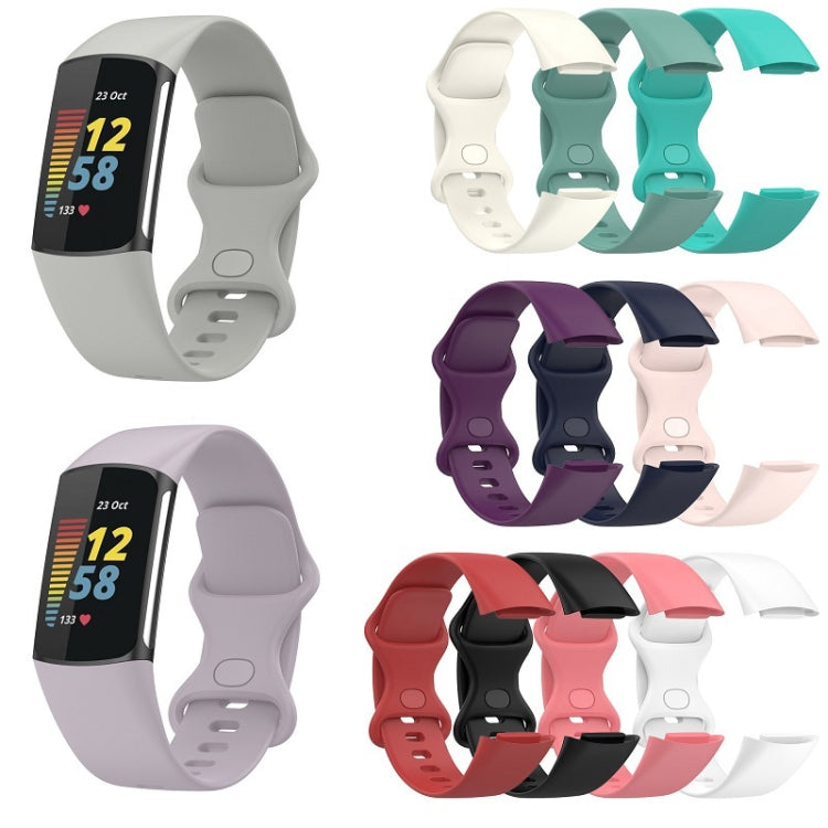 For Fitbit Charge 6 Solid Color Butterfly Buckle Silicone Watch Band, Size:L Size(Black)
