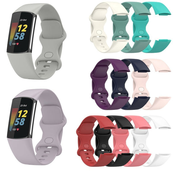 For Fitbit Charge 6 Solid Color Butterfly Buckle Silicone Watch Band, Size:L Size(Dark Blue)