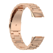 For Fitbit Charge 6 Three Beads Stainless Steel Metal Watch Band(Rose Gold)