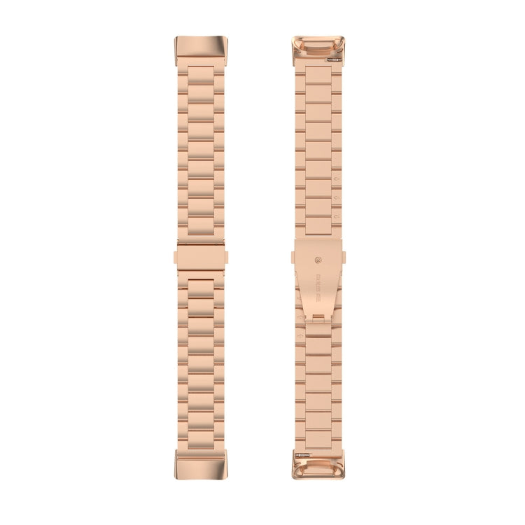 For Fitbit Charge 6 Three Beads Stainless Steel Metal Watch Band(Rose Gold)