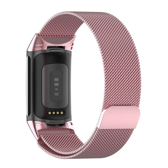 For Fitbit Charge 6 Milan Magnetic Metal Steel Mesh Watch Band(Pink)