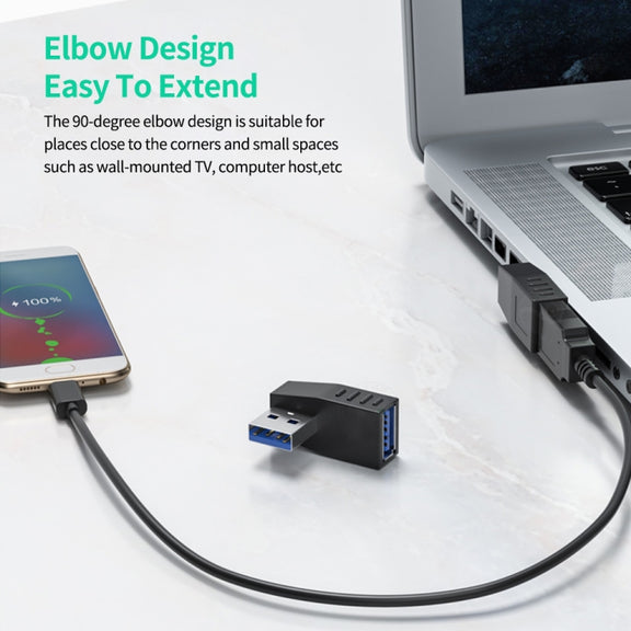 ENKAY USB 3.0 Adapter 90 Degree Angle Male to Female Combo Coupler Extender Connector, Angle:Horizontal Left + Right