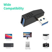 ENKAY USB 3.0 Adapter 90 Degree Angle Male to Female Combo Coupler Extender Connector, Angle:Horizontal Left + Right