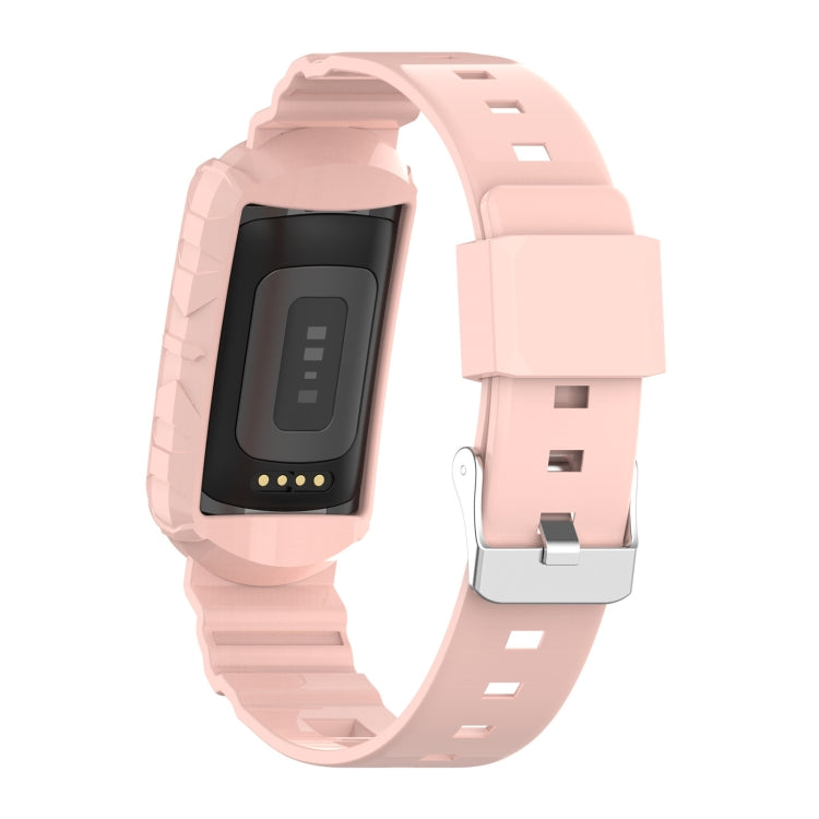 For Fitbit Charge 6 / 5 / 4 / 3 Armor Integrated TPU Watch Band(Light Pink)