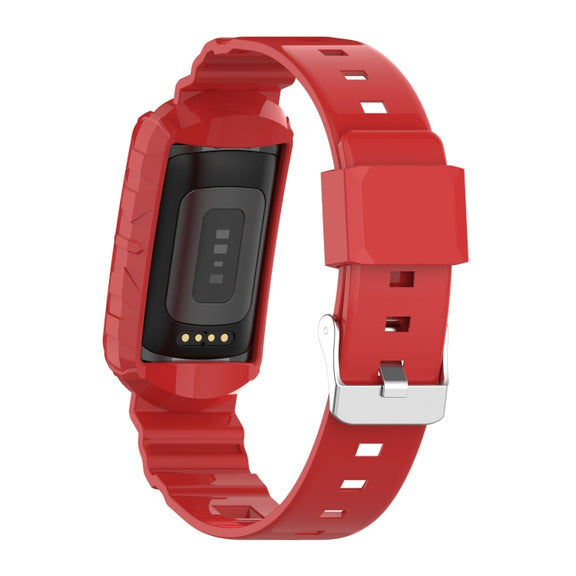 For Fitbit Charge 6 / 5 / 4 / 3 Armor Integrated TPU Watch Band(Red)