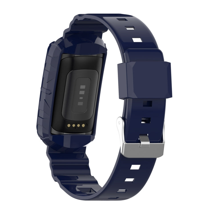 For Fitbit Charge 6 / 5 / 4 / 3 Armor Integrated TPU Watch Band(Navy Blue)