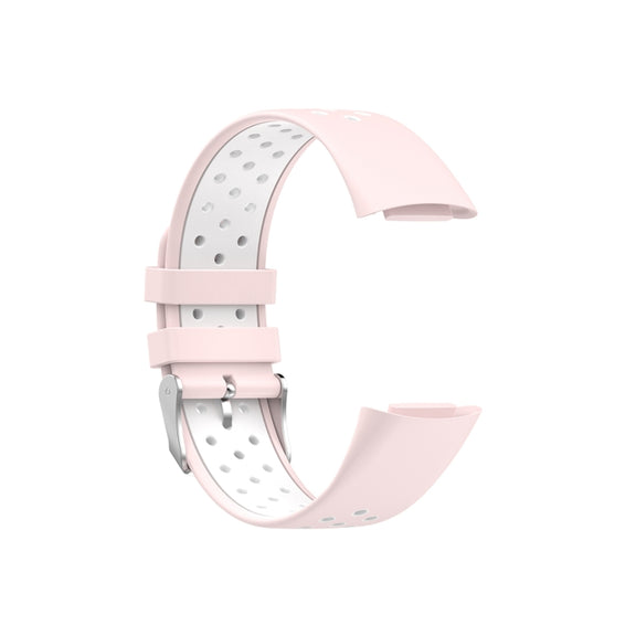 For Fitbit Charge 6 Dual Color Breathable Silicone Watch Band(Pink+White)