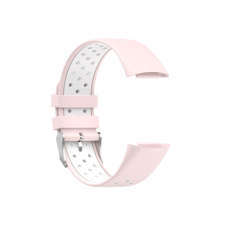 For Fitbit Charge 6 Dual Color Breathable Silicone Watch Band(Pink+White)