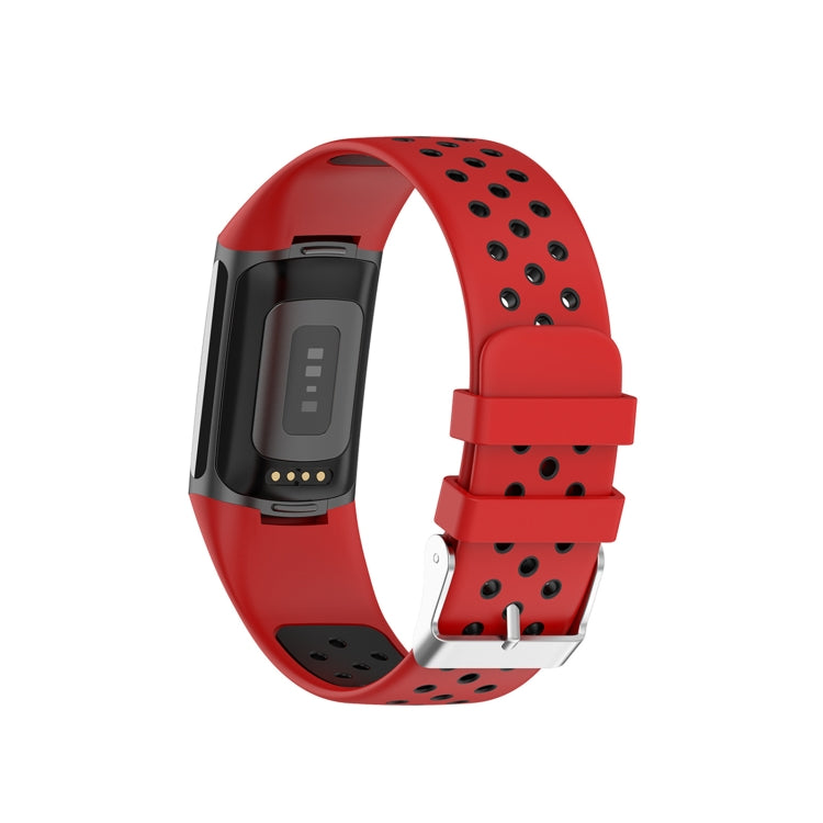 For Fitbit Charge 6 Dual Color Breathable Silicone Watch Band(Red+Black)