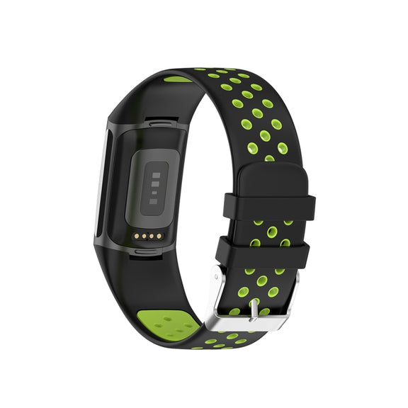 For Fitbit Charge 6 Dual Color Breathable Silicone Watch Band(Black+Lime)