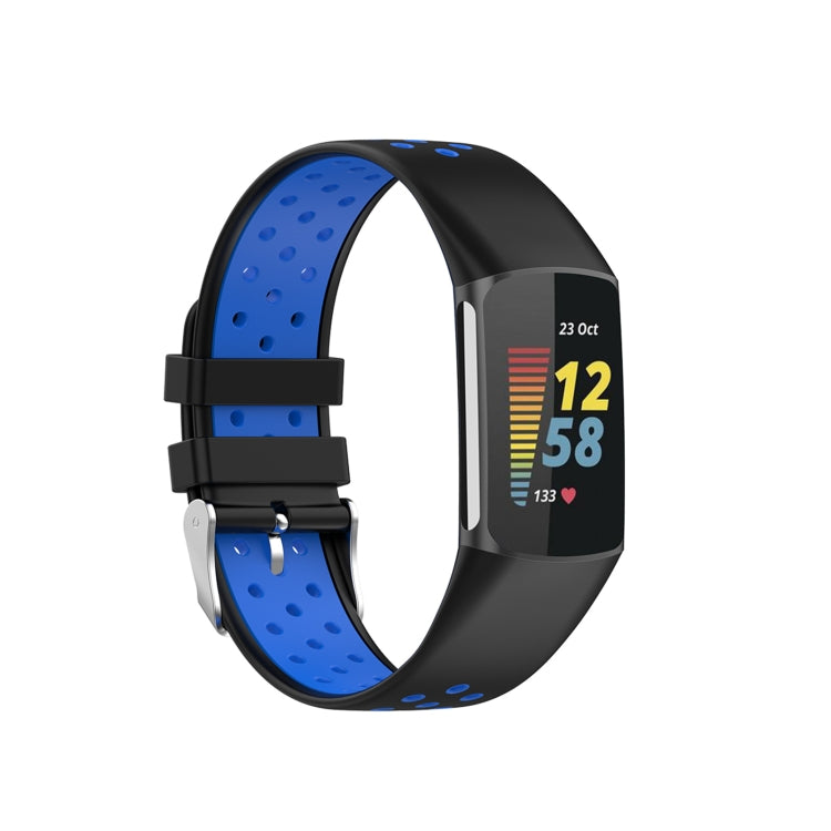 For Fitbit Charge 6 Dual Color Breathable Silicone Watch Band(Black+Blue)