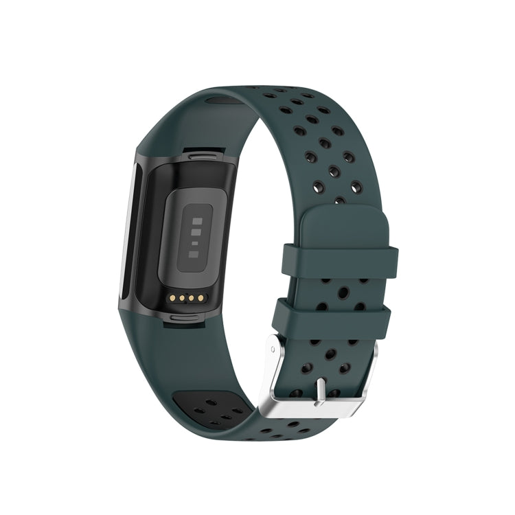 For Fitbit Charge 6 Dual Color Breathable Silicone Watch Band(Green+Black)