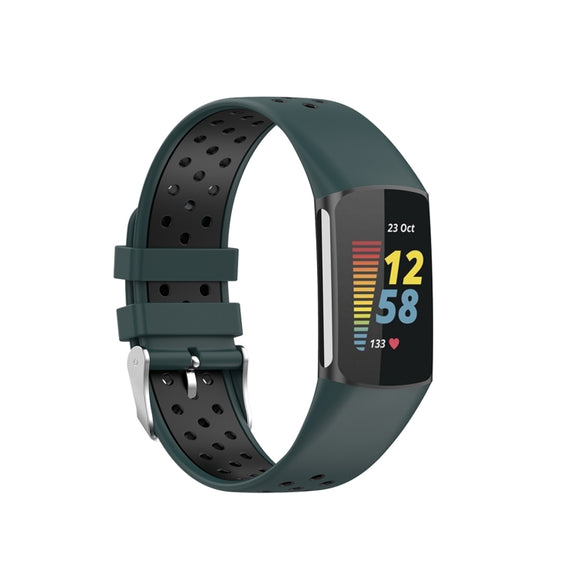For Fitbit Charge 6 Dual Color Breathable Silicone Watch Band(Green+Black)