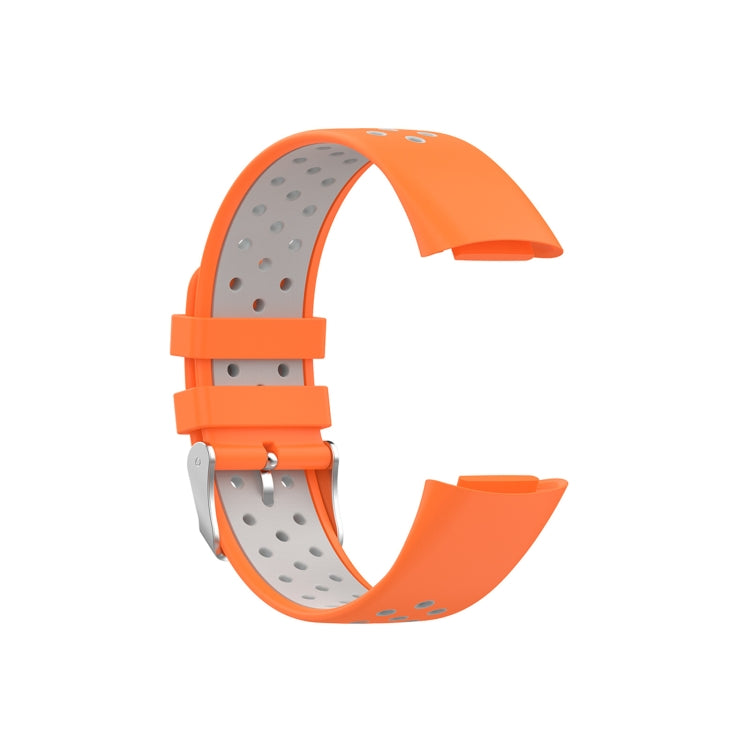For Fitbit Charge 6 Dual Color Breathable Silicone Watch Band(Orange+Gray)