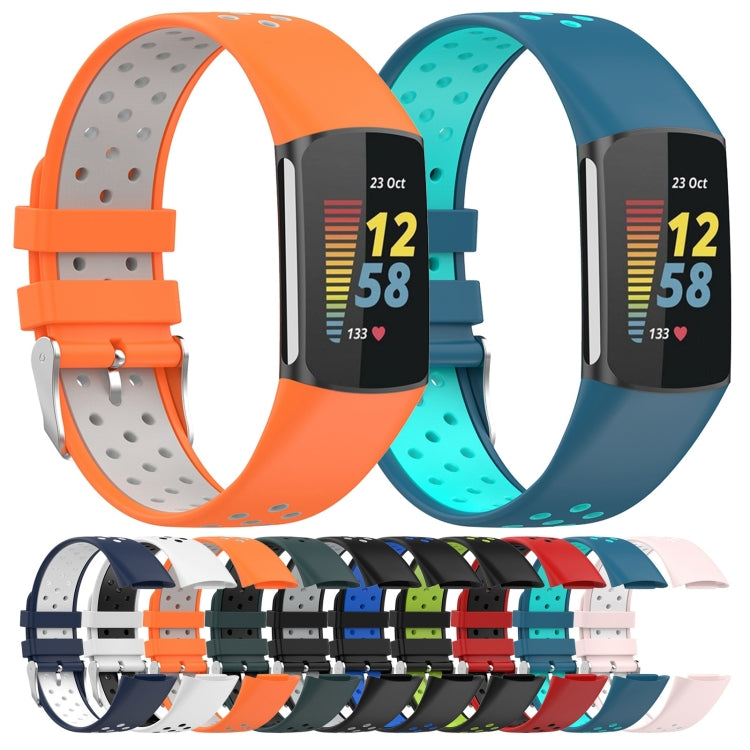For Fitbit Charge 6 Dual Color Breathable Silicone Watch Band(Orange+Gray)