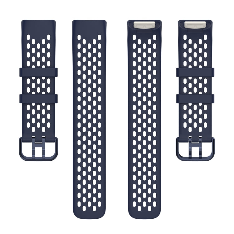 For Fitbit Charge 6 Solid Color Breathable Sports Silicone Watch Band(Dark Blue)