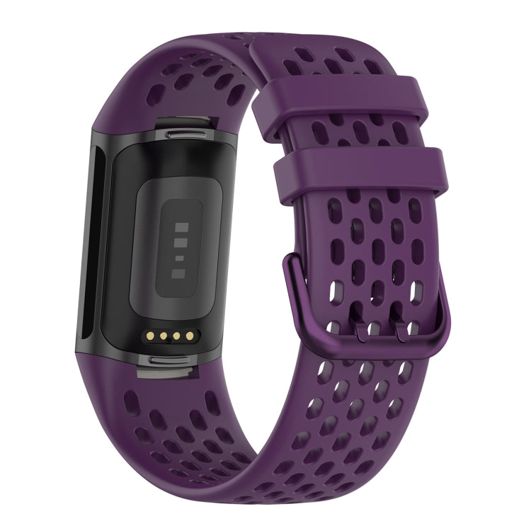 For Fitbit Charge 6 Solid Color Breathable Sports Silicone Watch Band(Dark Purple)