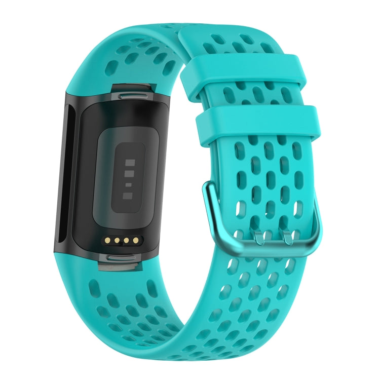 For Fitbit Charge 6 Solid Color Breathable Sports Silicone Watch Band(Teal Green)
