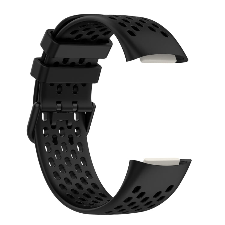 For Fitbit Charge 5 Solid Color Breathable Sports Silicone Watch Band(Black)
