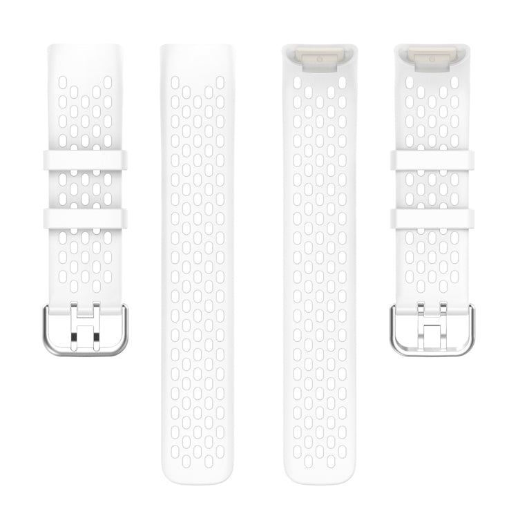 For Fitbit Charge 5 Solid Color Breathable Sports Silicone Watch Band(White)