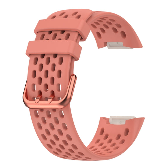 For Fitbit Charge 5 Solid Color Breathable Sports Silicone Watch Band(Pink)