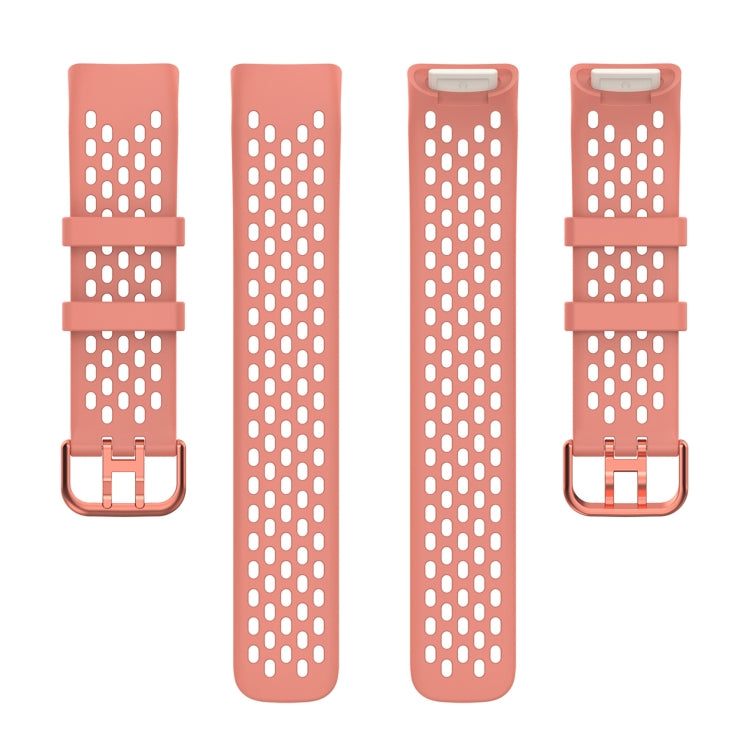 For Fitbit Charge 5 Solid Color Breathable Sports Silicone Watch Band(Pink)