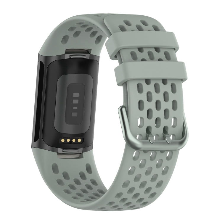 For Fitbit Charge 5 Solid Color Breathable Sports Silicone Watch Band(Gray)