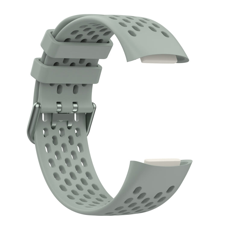 For Fitbit Charge 5 Solid Color Breathable Sports Silicone Watch Band(Gray)