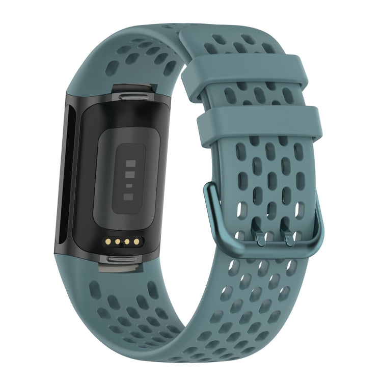 For Fitbit Charge 5 Solid Color Breathable Sports Silicone Watch Band(Blue)
