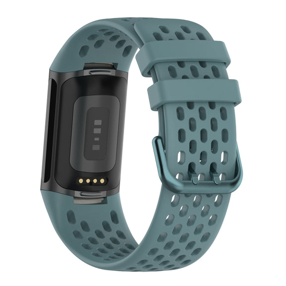For Fitbit Charge 5 Solid Color Breathable Sports Silicone Watch Band(Blue)