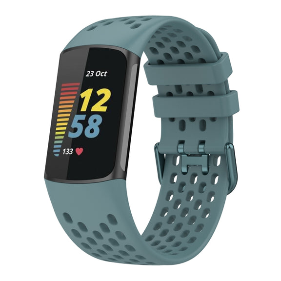 For Fitbit Charge 5 Solid Color Breathable Sports Silicone Watch Band(Blue)