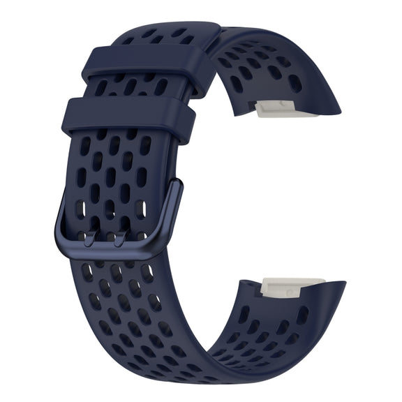 For Fitbit Charge 5 Solid Color Breathable Sports Silicone Watch Band(Dark Blue)
