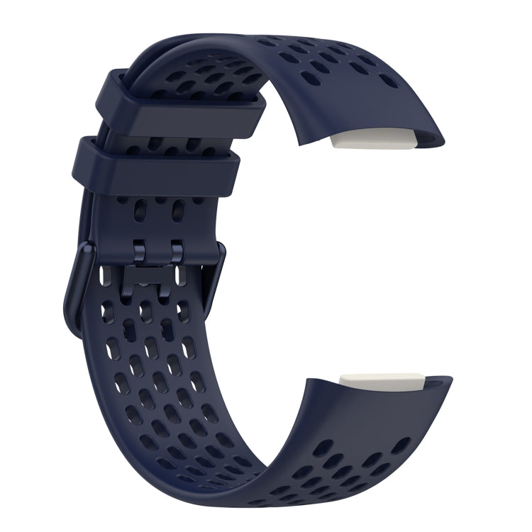 For Fitbit Charge 5 Solid Color Breathable Sports Silicone Watch Band(Dark Blue)