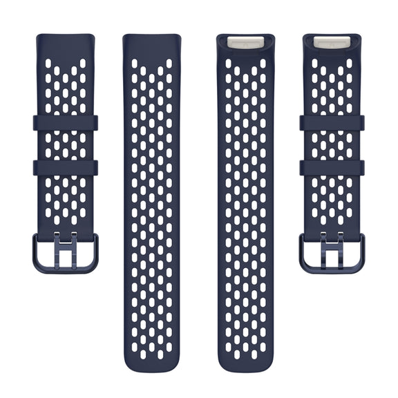 For Fitbit Charge 5 Solid Color Breathable Sports Silicone Watch Band(Dark Blue)