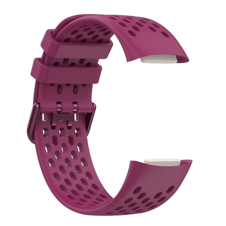 For Fitbit Charge 5 Solid Color Breathable Sports Silicone Watch Band(Wine Red)