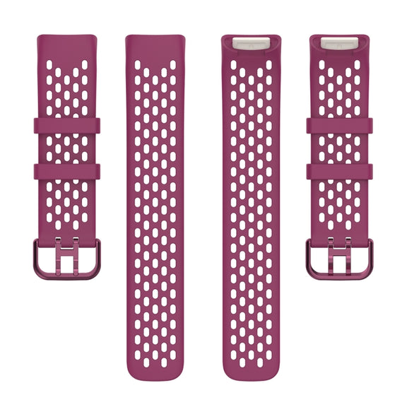 For Fitbit Charge 5 Solid Color Breathable Sports Silicone Watch Band(Wine Red)