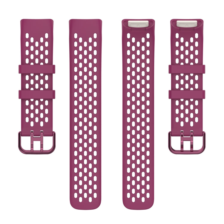 For Fitbit Charge 5 Solid Color Breathable Sports Silicone Watch Band(Wine Red)