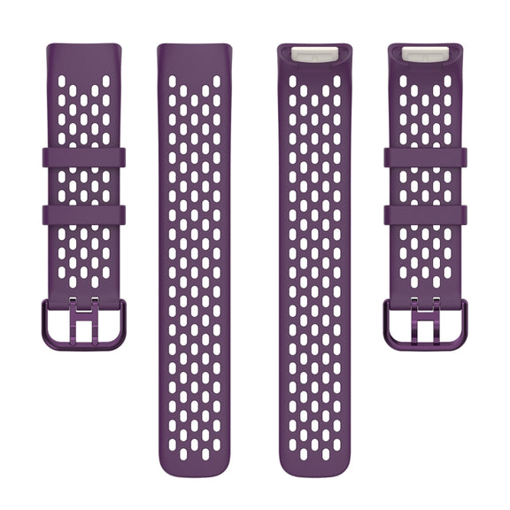 For Fitbit Charge 5 Solid Color Breathable Sports Silicone Watch Band(Dark Purple)