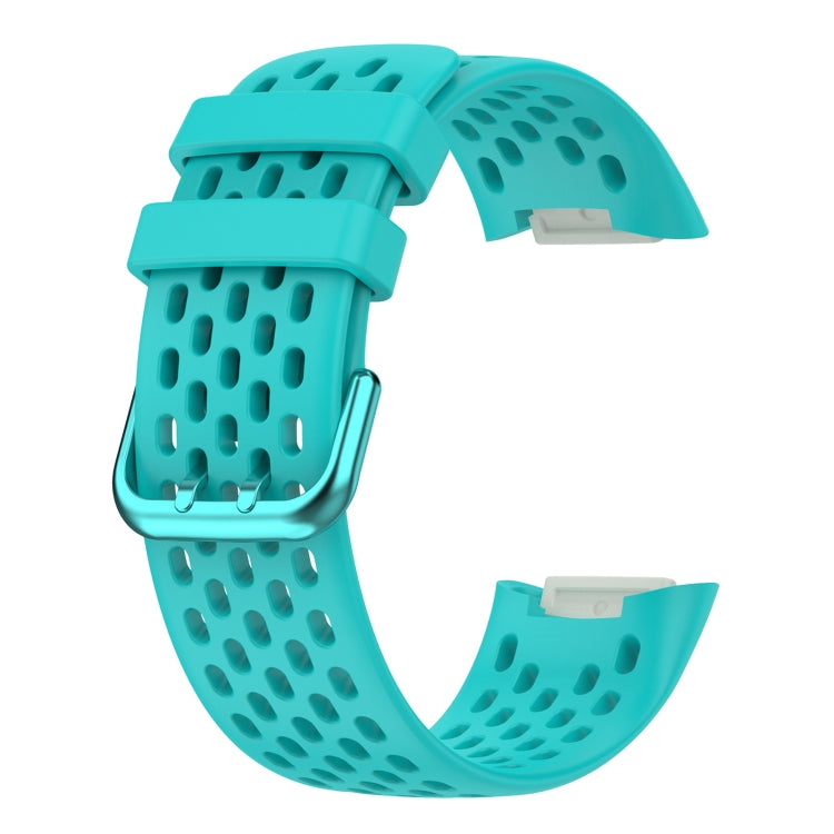For Fitbit Charge 5 Solid Color Breathable Sports Silicone Watch Band(Teal Green)