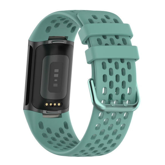 For Fitbit Charge 5 Solid Color Breathable Sports Silicone Watch Band(Pine Green)