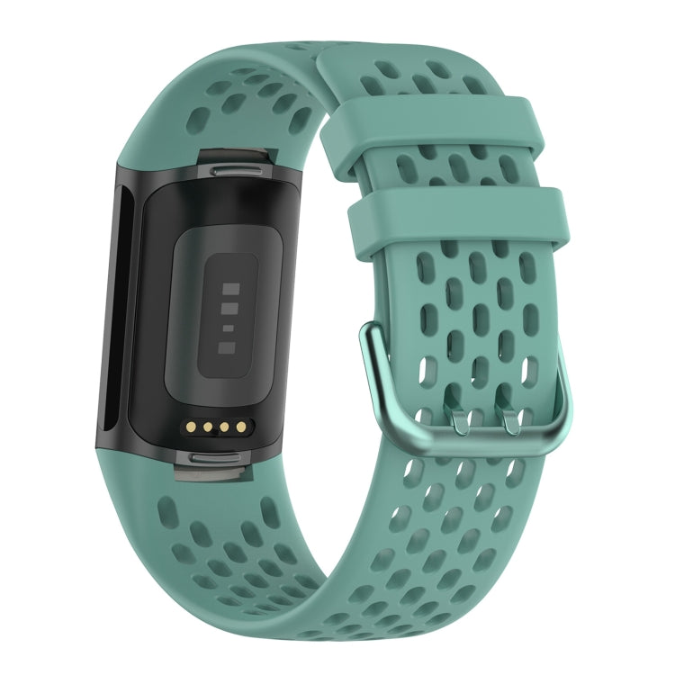 For Fitbit Charge 5 Solid Color Breathable Sports Silicone Watch Band(Pine Green)