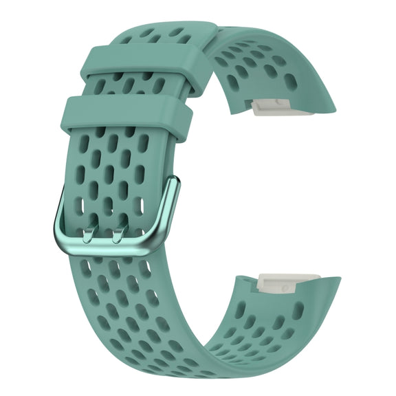 For Fitbit Charge 5 Solid Color Breathable Sports Silicone Watch Band(Pine Green)