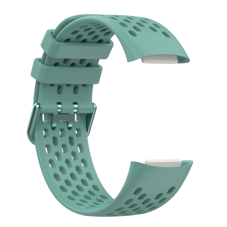 For Fitbit Charge 5 Solid Color Breathable Sports Silicone Watch Band(Pine Green)