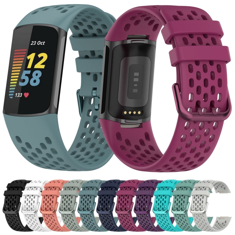 For Fitbit Charge 6 Solid Color Breathable Sports Silicone Watch Band(Gray)